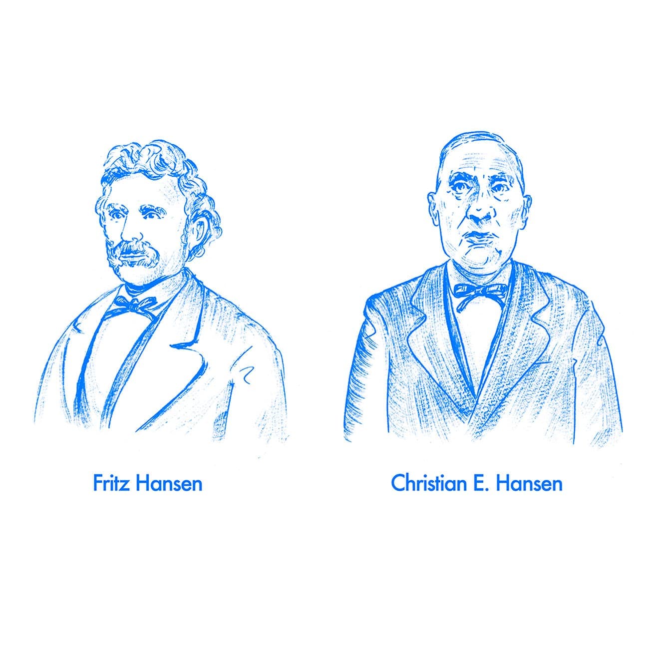 1872年に〈フリッツ・ハンセン〉を創業した家具職人フリッツ・ハンセンと、彼の息子のクリスチャン・E・ハンセン。